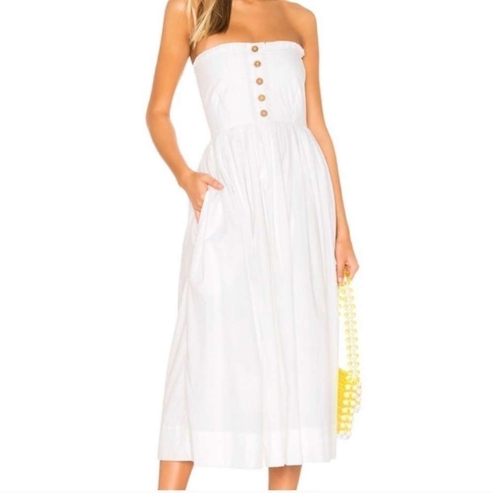 Free People Lilah White Pleated Midi Tube Dress Size Large - Picture 2 of 15